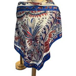 LA FIORENTINA Red White Blue Paisley Poncho O/S Fits All Silk-Like